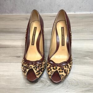 Leopard Burgundy 
Peep-Toe Wedges Size 7.5